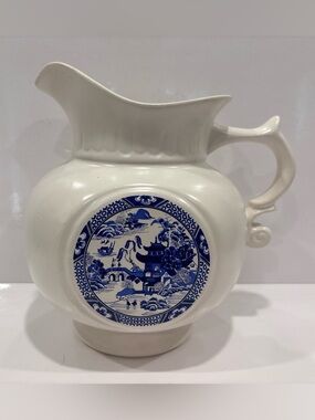Antique W.G. & Co. Blue Willow Transferware Ceramic Wash Pitcher Jug No. 382